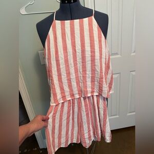 FAVLUX Halter Neck Pink and White Striped Romper